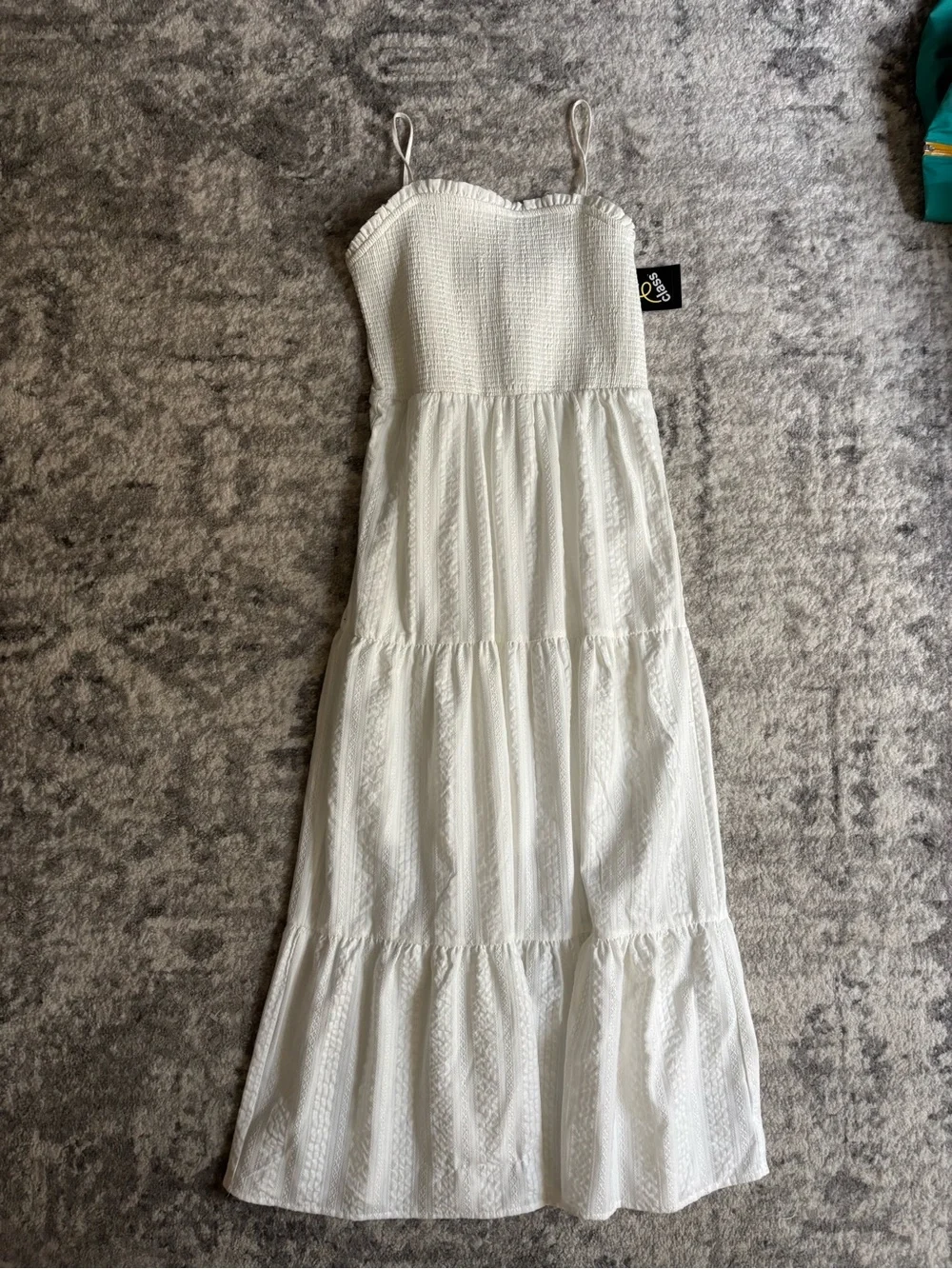 art class White Smocked Bodice Tiered Maxi Dress